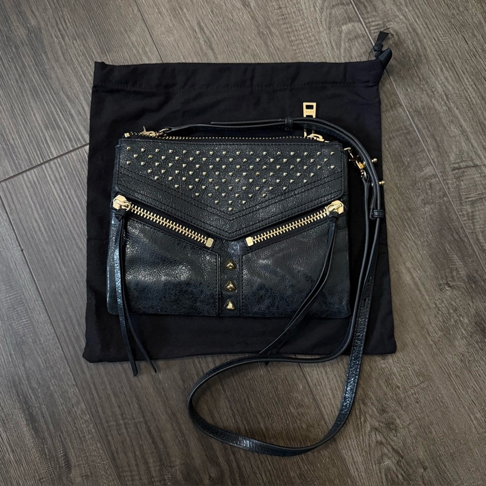 Botkier Black Leather Crossbody Purse Boho Hippie Moto Zippers Studs NWOT